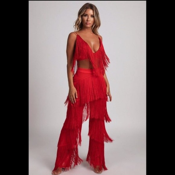 MESHKI Red fringe pants - Picture 2 of 4